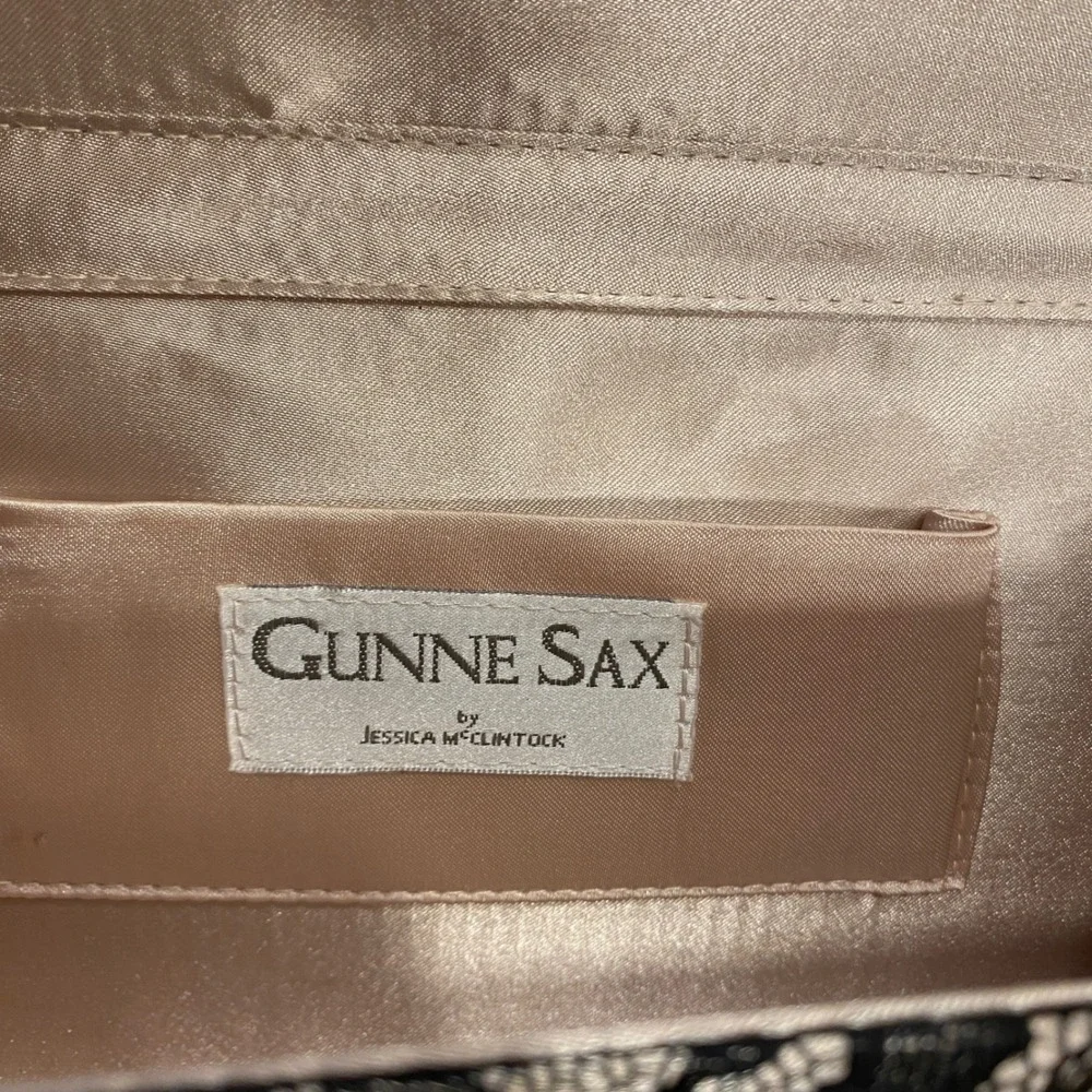 Gunne Sax Jessica McClintock Black Lace Champagne Satin Evening Clutch Bag NWT